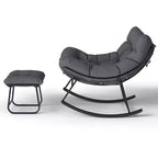 Chaise berçante d'extérieur TROPOW Papasan avec ottoman, grand fauteuil œuf en osier pour patio avec coussin épais et moelleux, fauteuil à bascule de salon, fauteuils de lecture confortables
