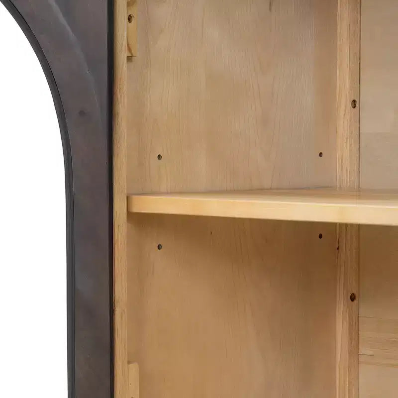 MAYEERTY Bahut de rangement 4 portes avec portes vitrées et étagères réglables pour salon ou cuisine, couleur expresso
