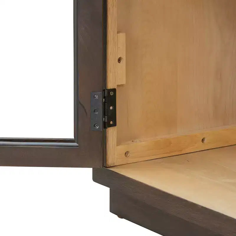 MAYEERTY Bahut de rangement 4 portes avec portes vitrées et étagères réglables pour salon ou cuisine, couleur expresso