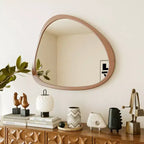 Miroir Asymétrique en Bois Massif 45 Pouces, Miroir Mural avec Cadre en Bois, Grand Miroir de Chambre/Coiffeuse