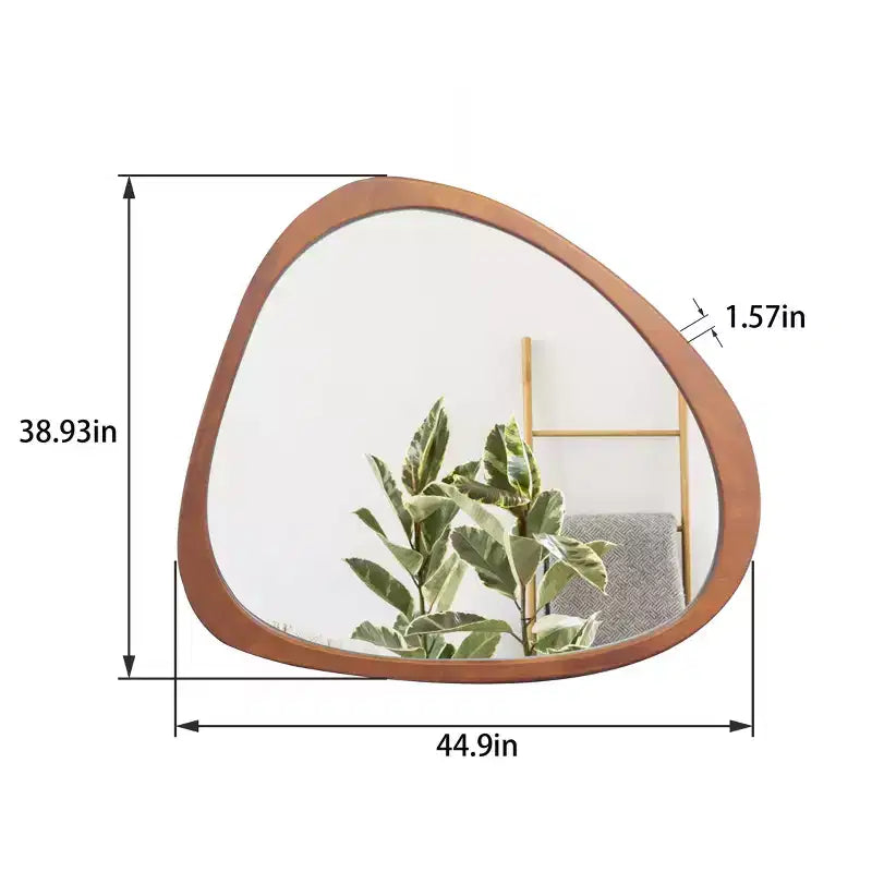 Miroir Asymétrique en Bois Massif 45 Pouces, Miroir Mural avec Cadre en Bois, Grand Miroir de Chambre/Coiffeuse