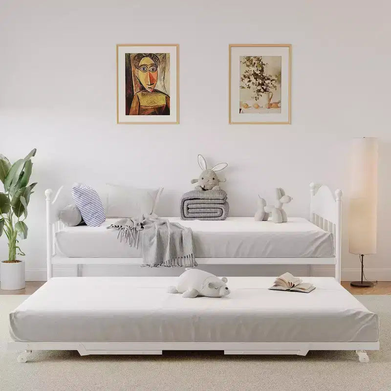 Lit de repos double en métal GustoWave avec lit gigogne pliant, lit de repos peu encombrant