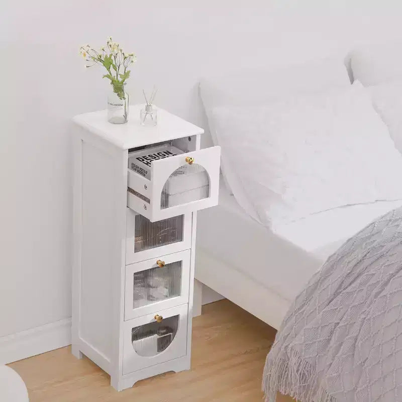 Slim Freestanding Bathroom Cabinet - Small Storage Organizer with Drawers, 11.8 x 11.8 x 33.1 Inches