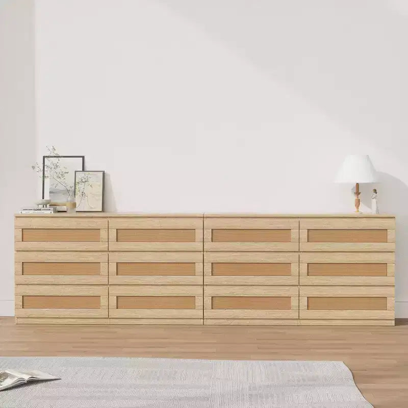 Commode en rotin à 6 tiroirs - Meuble de rangement en bois mince, Organisateur autoportant pour chambre et entrée