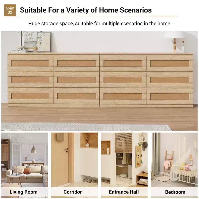 Commode en rotin à 6 tiroirs - Meuble de rangement en bois mince, Organisateur autoportant pour chambre et entrée