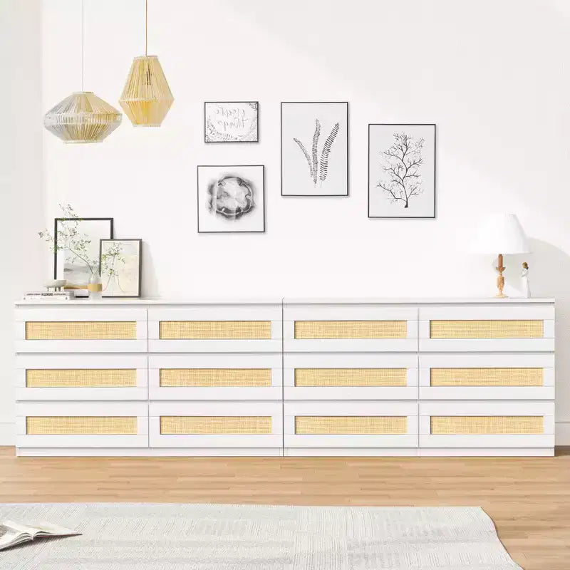 Commode en rotin à 6 tiroirs - Meuble de rangement en bois mince, Organisateur autoportant pour chambre et entrée