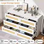 Commode en rotin à 6 tiroirs - Meuble de rangement en bois mince, Organisateur autoportant pour chambre et entrée