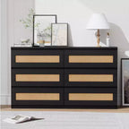 Commode en rotin à 6 tiroirs - Meuble de rangement en bois mince, Organisateur autoportant pour chambre et entrée