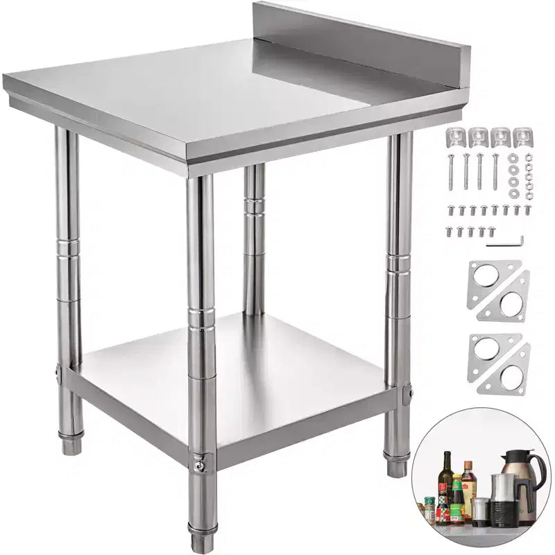 VEVOR 24 x 24 x 35 Inch Stainless Steel Work Table, Commercial Food Prep Worktable Heavy Duty Prep Worktable, Metal Work Table, Silver