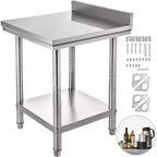 VEVOR 24 x 24 x 35 Inch Stainless Steel Work Table, Commercial Food Prep Worktable Heavy Duty Prep Worktable, Metal Work Table, Silver