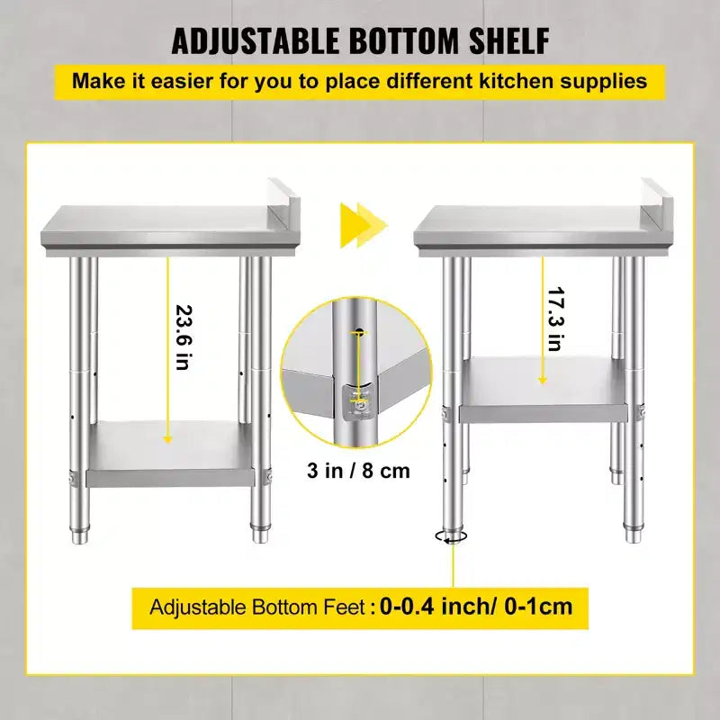 VEVOR Table de Travail en Acier Inoxydable 61 x 61 x 89 cm, Table de Préparation Commerciale Robuste, Table de Travail en Métal, Argent