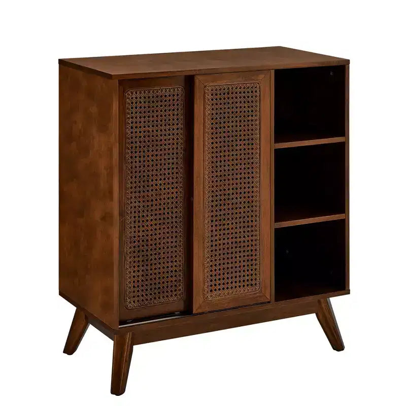 Bahut moderne en rotin Okak avec rangement multicouche, buffet de café en bois massif pour cuisine/entrée/salle à manger/salon