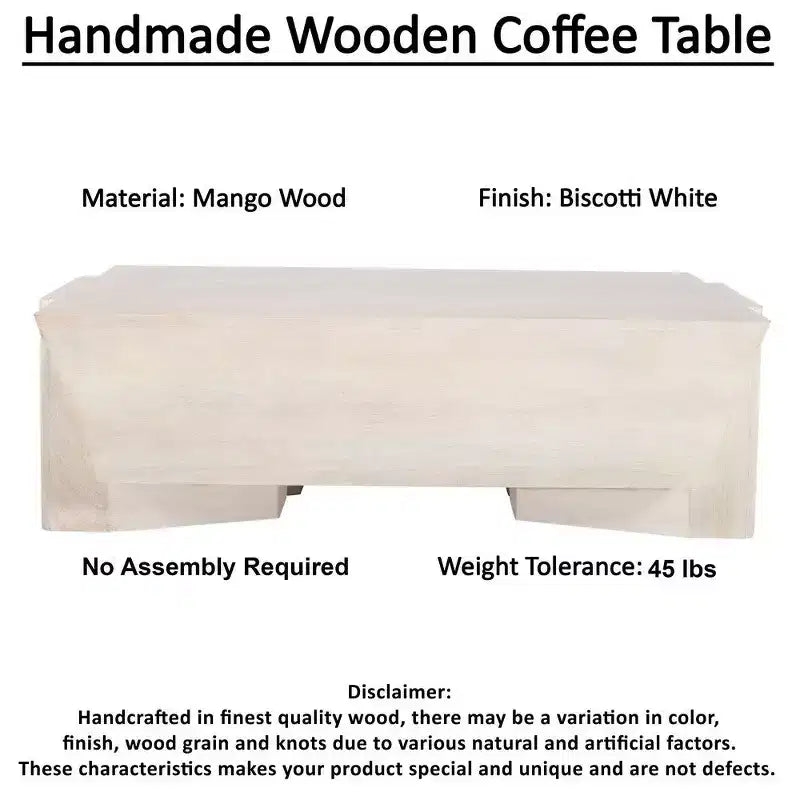 Table Basse Royal Hampton | 45 Table Rectangulaire en Bois de Mangue Faite à la Main | Base Solide Asymétrique