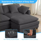 Canapé modulable en U Mjkone 113'', canapé nuage à 5 places avec 2 poufs, canapé-lit moderne en chenille avec assise profonde