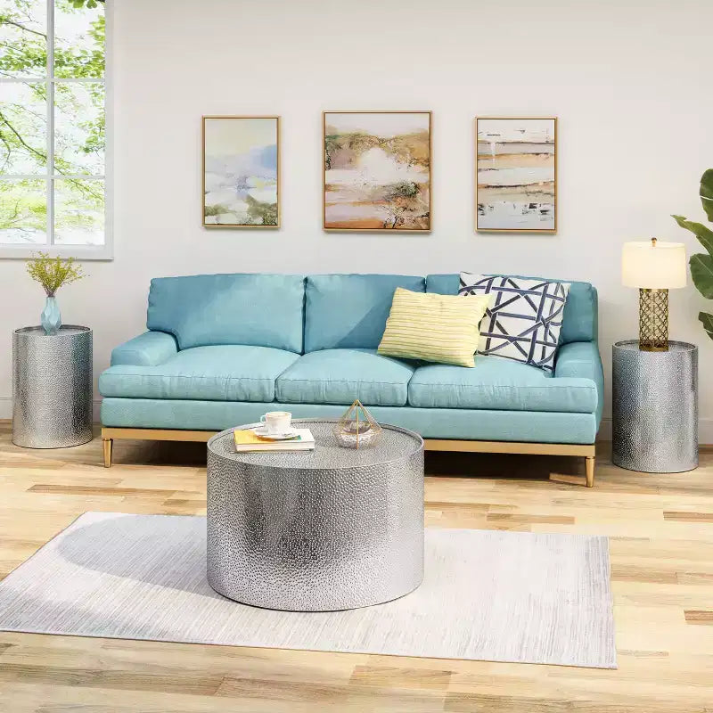 GDFStudio Geyer – Ensemble de 3 tables d'appoint et basse rondes modernes en fer