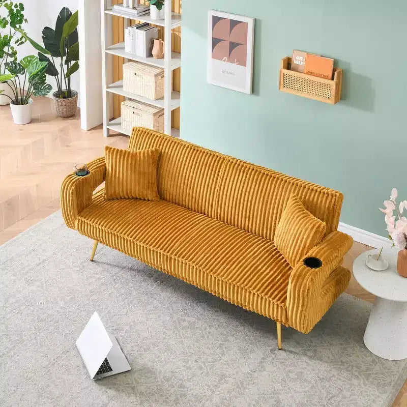 Canapé Zeus & Ruta minimaliste en velours côtelé avec coussins décoratifs