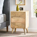 GDFStudio Stowe Boho Handmade Mango Wood 3 Drawer Nightstand