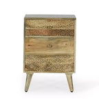GDFStudio Stowe Chevet bohème fait main en bois de manguier à 3 tiroirs