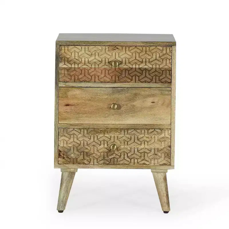 GDFStudio Stowe Chevet bohème fait main en bois de manguier à 3 tiroirs