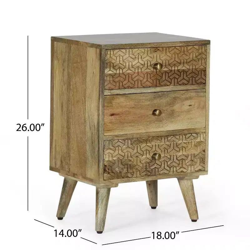 GDFStudio Stowe Chevet bohème fait main en bois de manguier à 3 tiroirs
