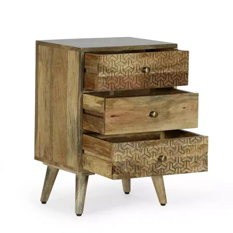 GDFStudio Stowe Chevet bohème fait main en bois de manguier à 3 tiroirs