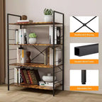 Étagère à 4 niveaux, grande bibliothèque avec cadre en acier, étagères industrielles pour bureau à domicile, salon, étagère rustique pour l'organisation et le rangement