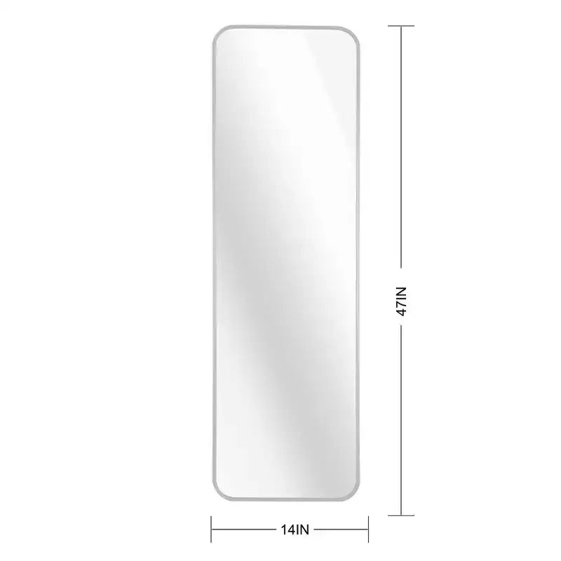 Whisen Miroir de porte mince 47x14 pouces, verre HD avec cadre en aluminium antirouille