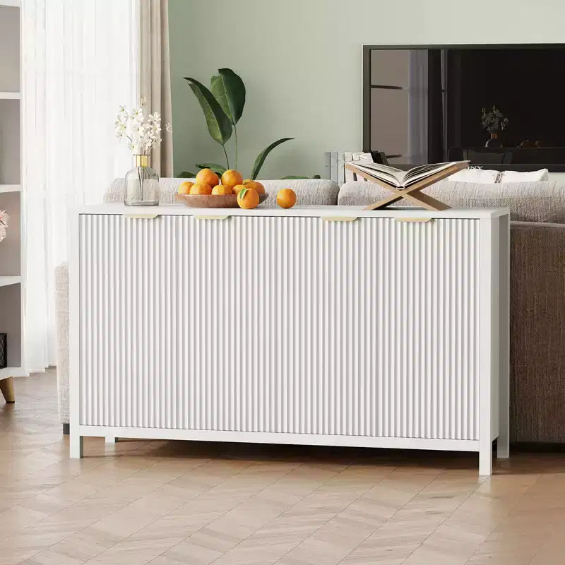 CuisinSmart 55 Buffet cannelé avec rangement, grand buffet avec 4 portes et étagères réglables, table console de buffet de cuisine