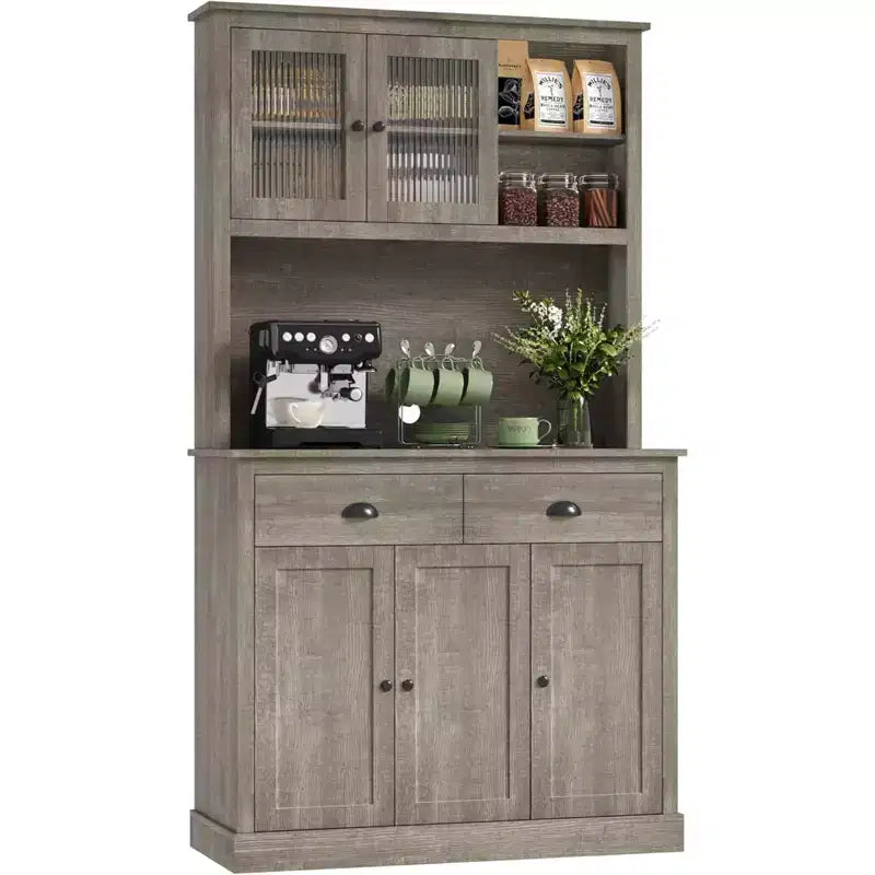 TROPOW Meuble de Rangement de Cuisine de Ferme avec Tiroirs et Étagères Réglables, Meuble de Rangement Autonome de 180 cm de Haut, Meuble de Bar à Café