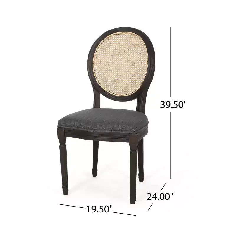 Chaises de salle à manger GDFStudio Towner en bois et cannage avec revêtement en tissu au style champêtre français (Lot de 2)