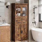 Armoire de rangement haute Acekool avec double portes, étagères réglables et tiroir, accent en verre pour salle de bain, salon, cuisine