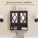 Meuble de salle de bain RoyalCraft, armoire murale de rangement avec miroir, porte-serviettes et étagères réglables pour salle de bain, buanderie, noir