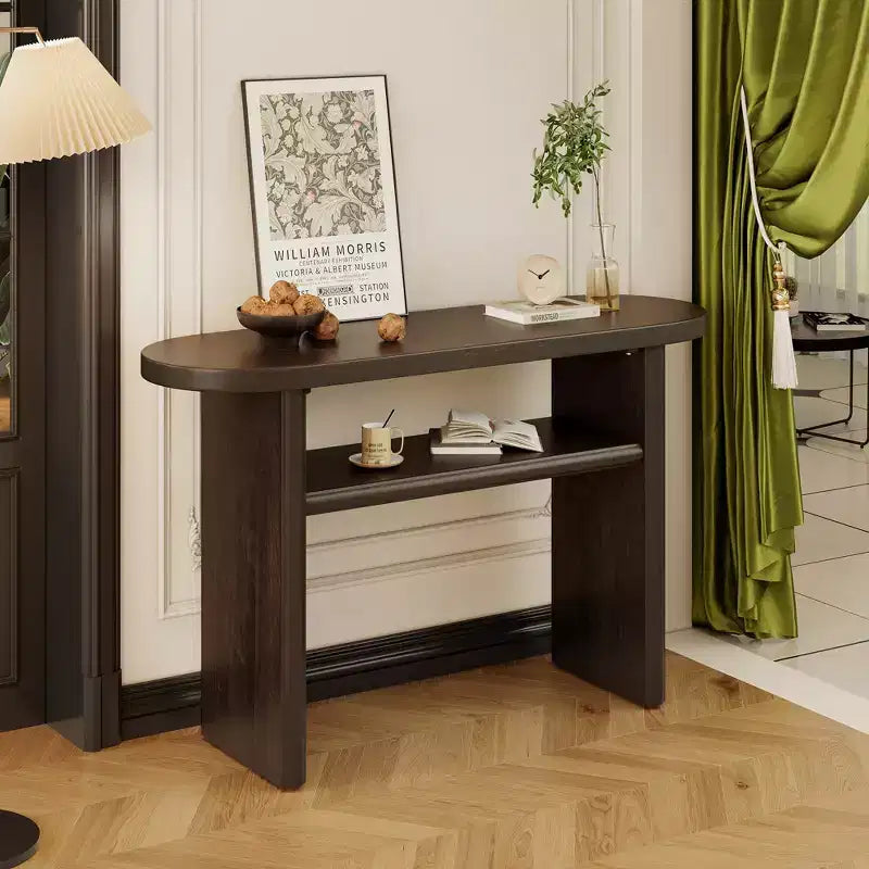 MAYEERTY Table console élégante et minimaliste avec bords arrondis et étagère robuste pour salon, couleur expresso