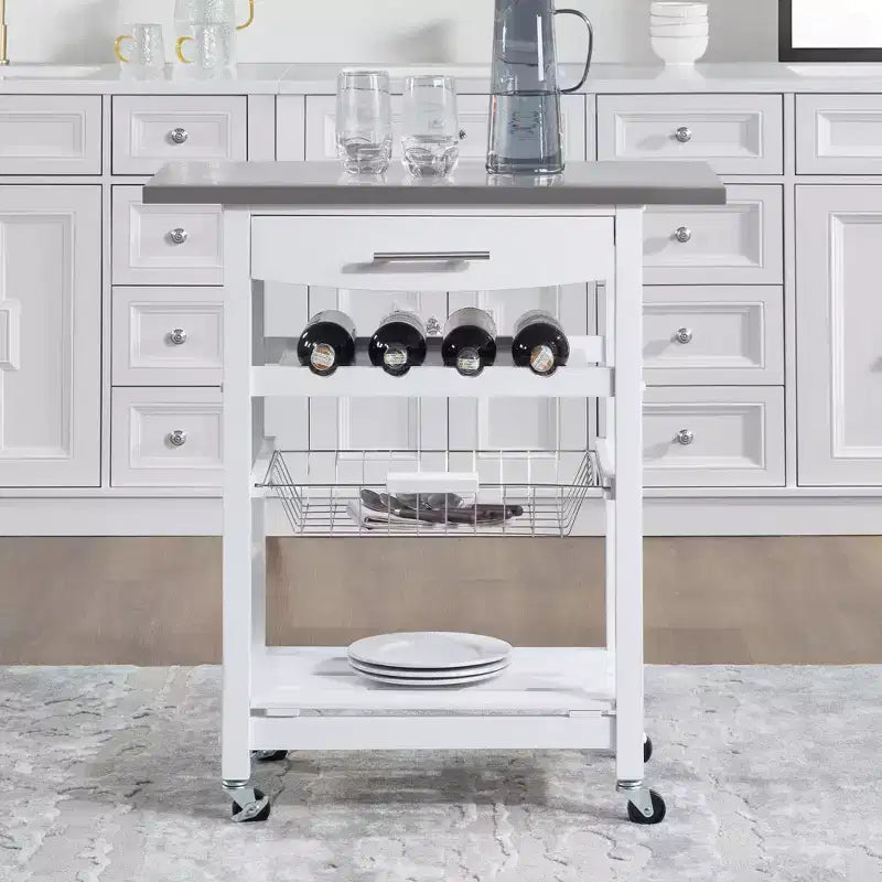 30Mobile Îlot de Cuisine Roulant Chariot de Service avec Tiroir Inférieur et Panier de Rangement Coulissant en Fil de Fer