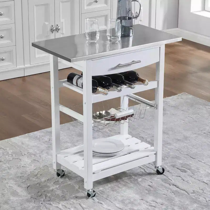 30Mobile Îlot de Cuisine Roulant Chariot de Service avec Tiroir Inférieur et Panier de Rangement Coulissant en Fil de Fer