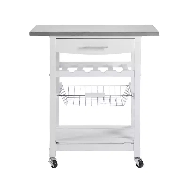 30Mobile Îlot de Cuisine Roulant Chariot de Service avec Tiroir Inférieur et Panier de Rangement Coulissant en Fil de Fer