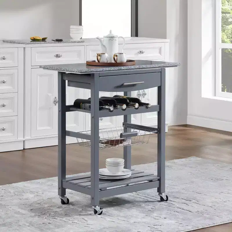 30Mobile Îlot de Cuisine Roulant Chariot de Service avec Tiroir Inférieur et Panier de Rangement Coulissant en Fil de Fer