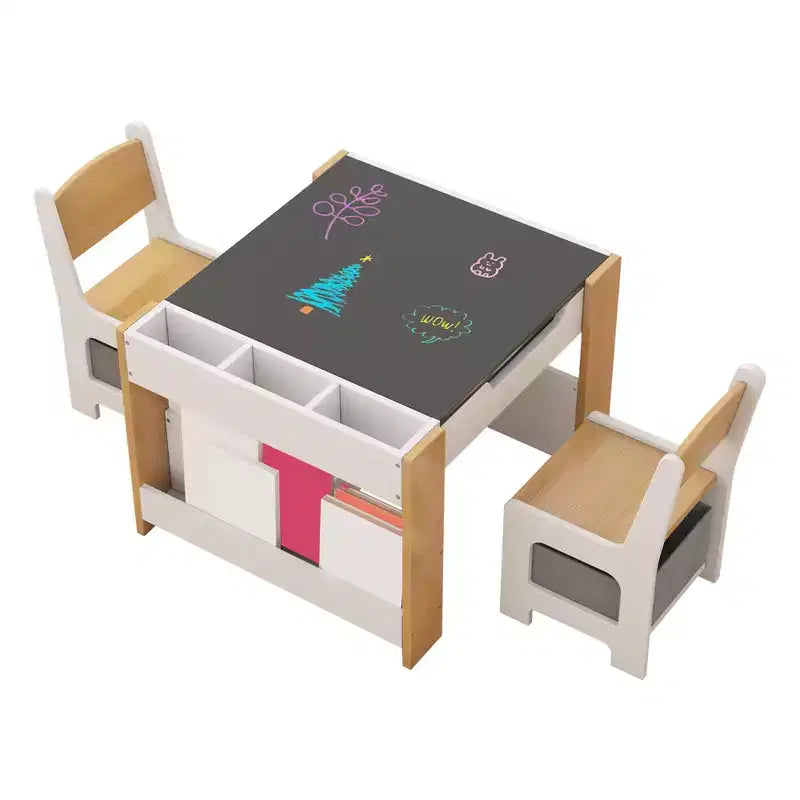 Ensemble Table d'activités 4-en-1 avec plateau amovible, table avec tiroirs et étagère, mobilier multifonctionnel pour tout-petits pour le dessin et la lecture