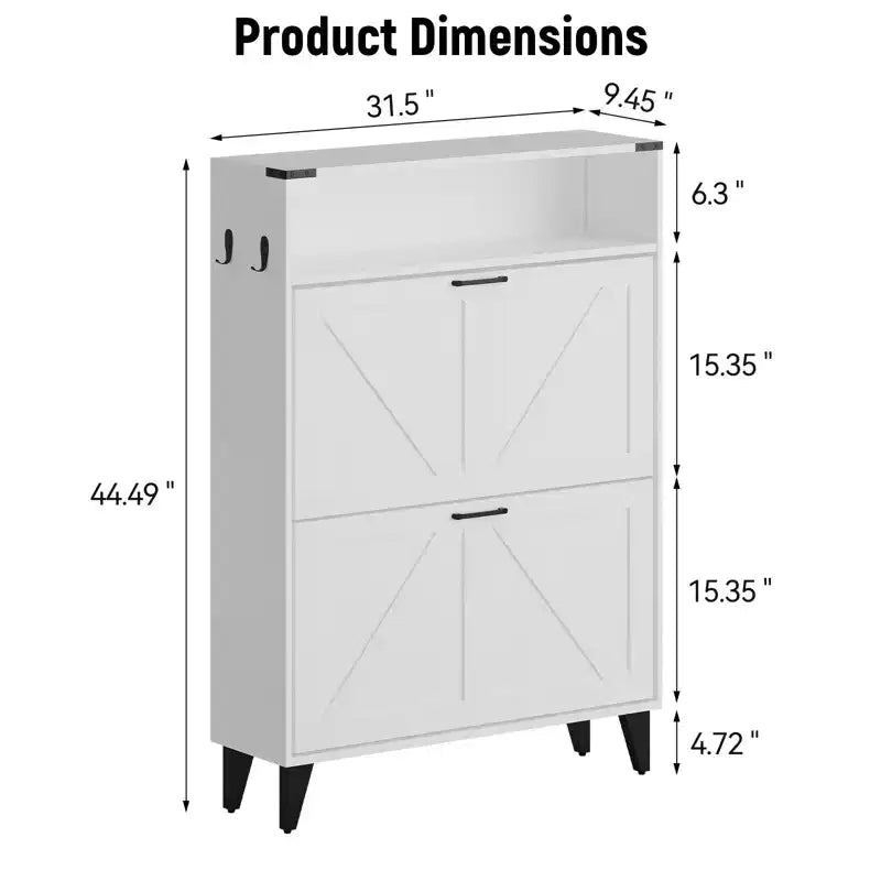 Meuble à chaussures avec 2 tiroirs basculants, meuble de rangement pour chaussures autoportant avec étagères ouvertes, meuble à chaussures étroit et dissimulé pour entrée et couloir