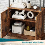Étagère avec portes, bibliothèque industrielle de 73,6 po - Étagère de rangement à 4 niveaux en bois et métal pour salon, bureau