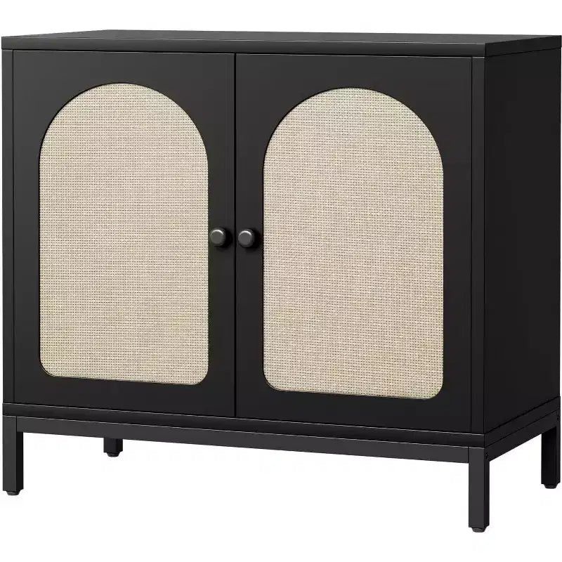 Meuble de rangement en rotin, buffet de cuisine avec portes en rotin et étagères réglables, pour salon, salle à manger, couloir