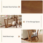 Table d'appoint Lantine à 2 niveaux en bois massif, table d'appoint avec étagères de rangement et pieds robustes, pour petits espaces, chambre, appartement