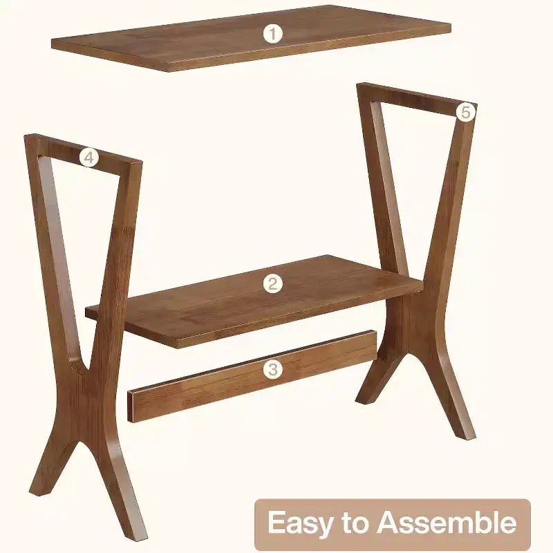 Table d'appoint Lantine à 2 niveaux en bois massif, table d'appoint avec étagères de rangement et pieds robustes, pour petits espaces, chambre, appartement