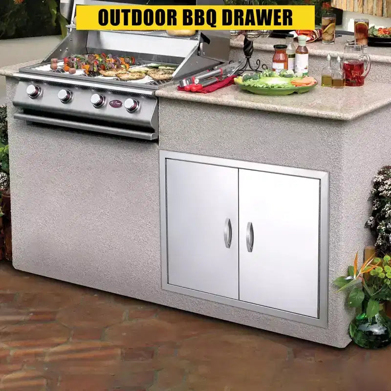 Portes d'armoire de cuisine d'extérieur, double paroi en acier inoxydable avec panneau de ventilation - Fermeture magnétique pour îlots de barbecue
