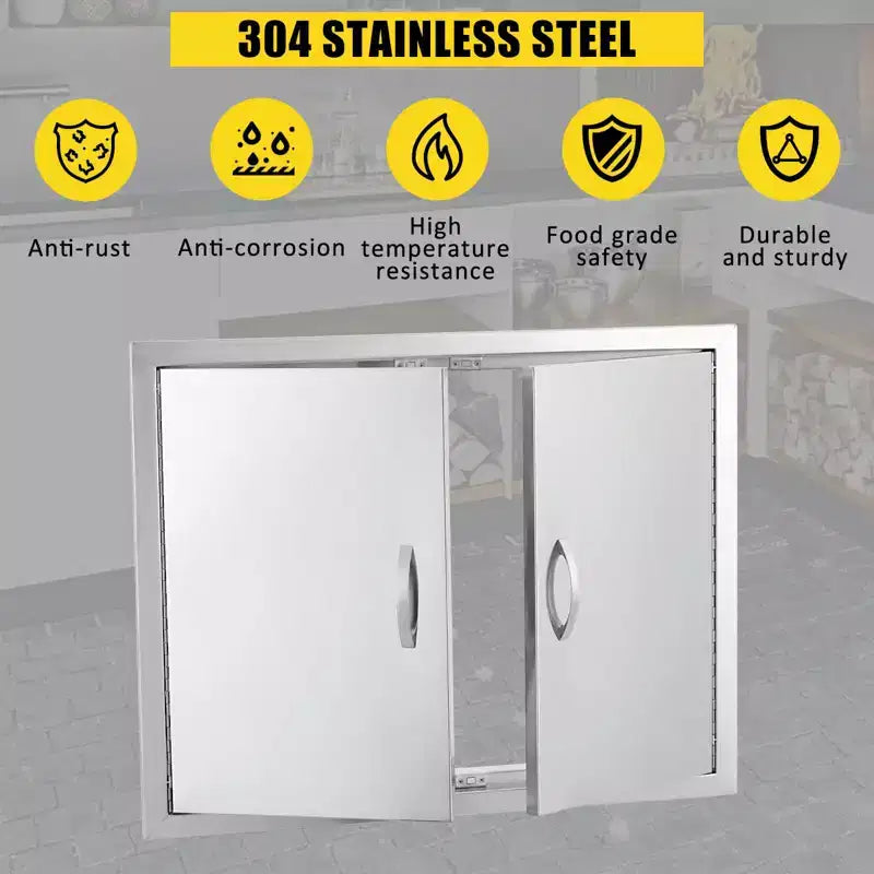 Portes d'armoire de cuisine d'extérieur, double paroi en acier inoxydable avec panneau de ventilation - Fermeture magnétique pour îlots de barbecue