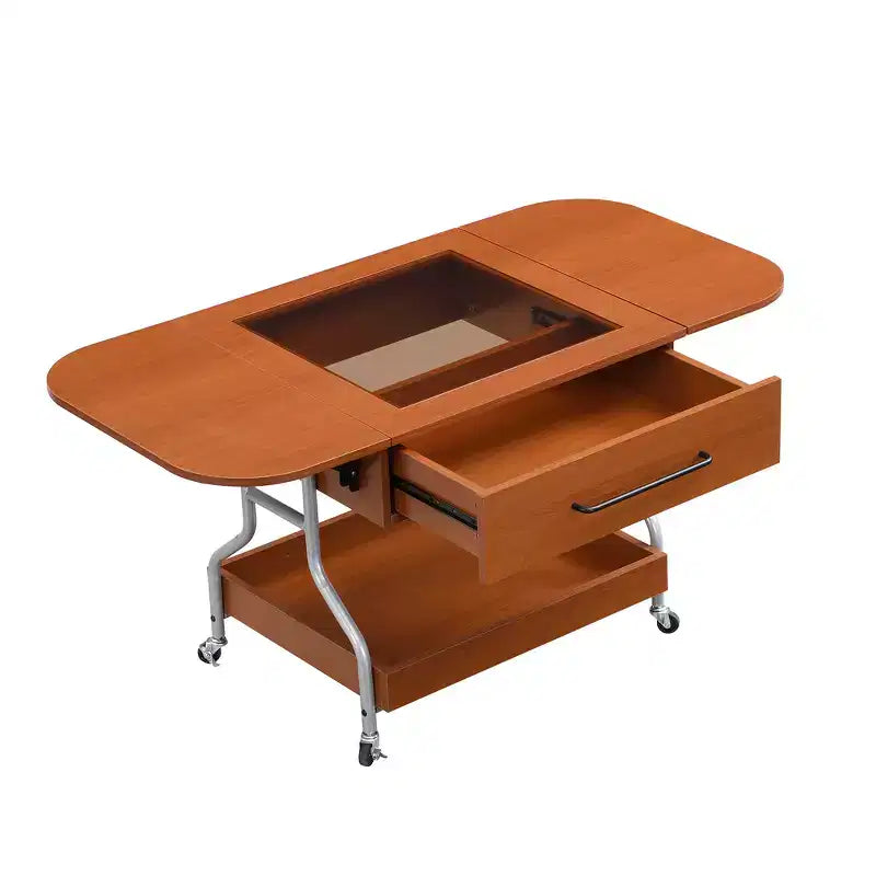 Table basse pliante moderne Zeus & Ruta avec roulettes, 1 tiroir et 2 niveaux de rangement, structure métallique pour salon