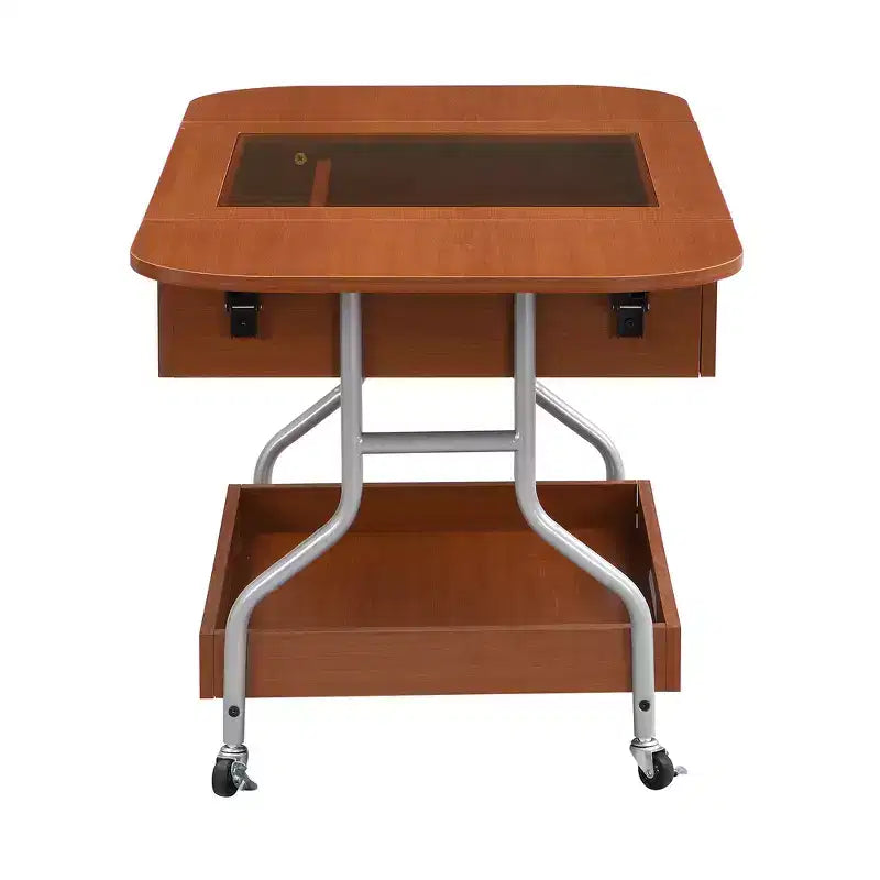 Table basse pliante moderne Zeus & Ruta avec roulettes, 1 tiroir et 2 niveaux de rangement, structure métallique pour salon