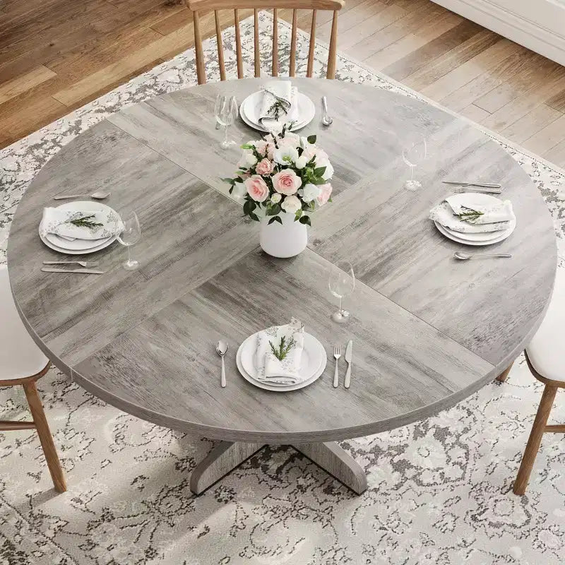 Table à manger ronde GustoWave 47, avec plateau en bois