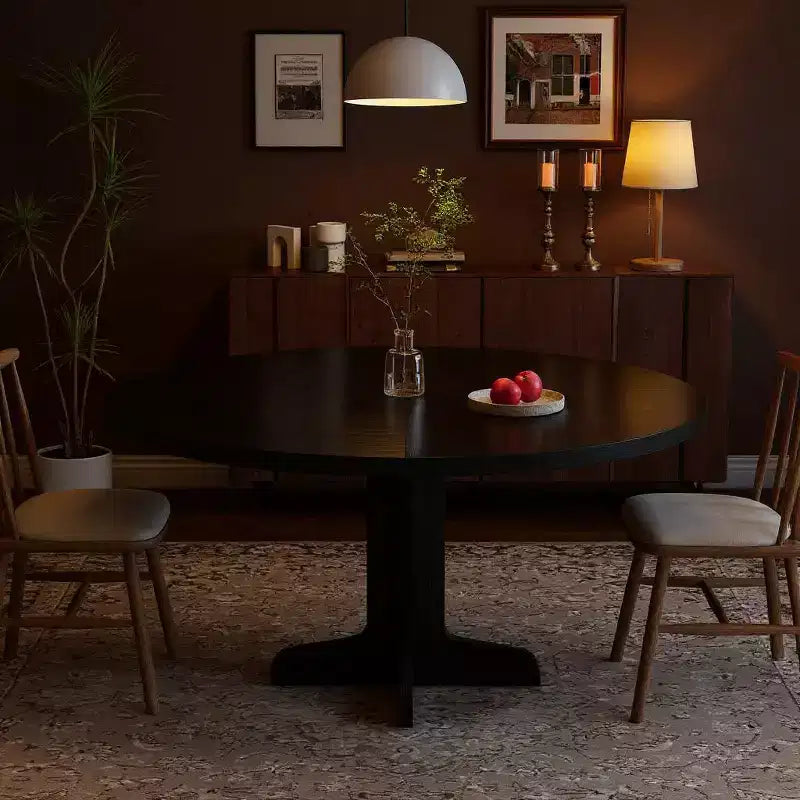 Table à manger ronde GustoWave 47, avec plateau en bois