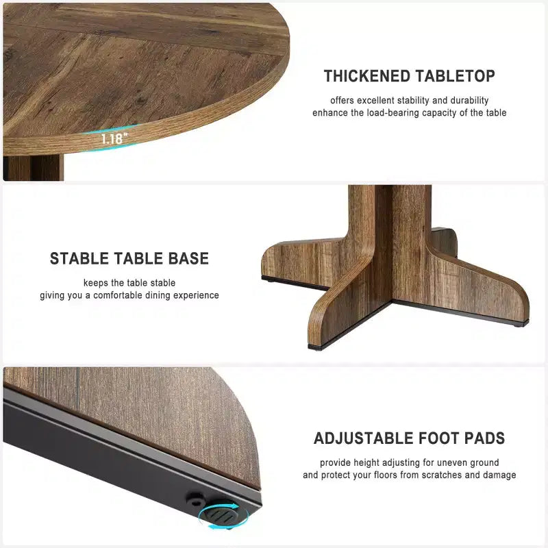 Table à manger ronde GustoWave 47, avec plateau en bois